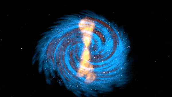 Cartoon black hole seen with cones of starlight