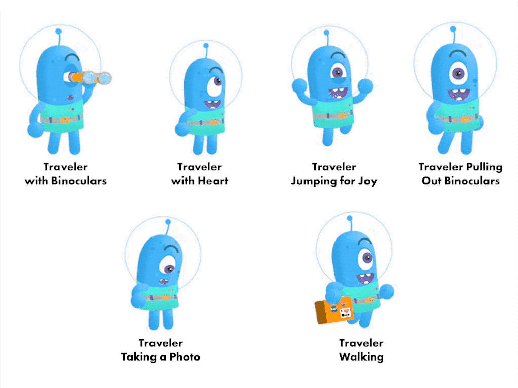 A cartoon character in a number of different positions and expressions