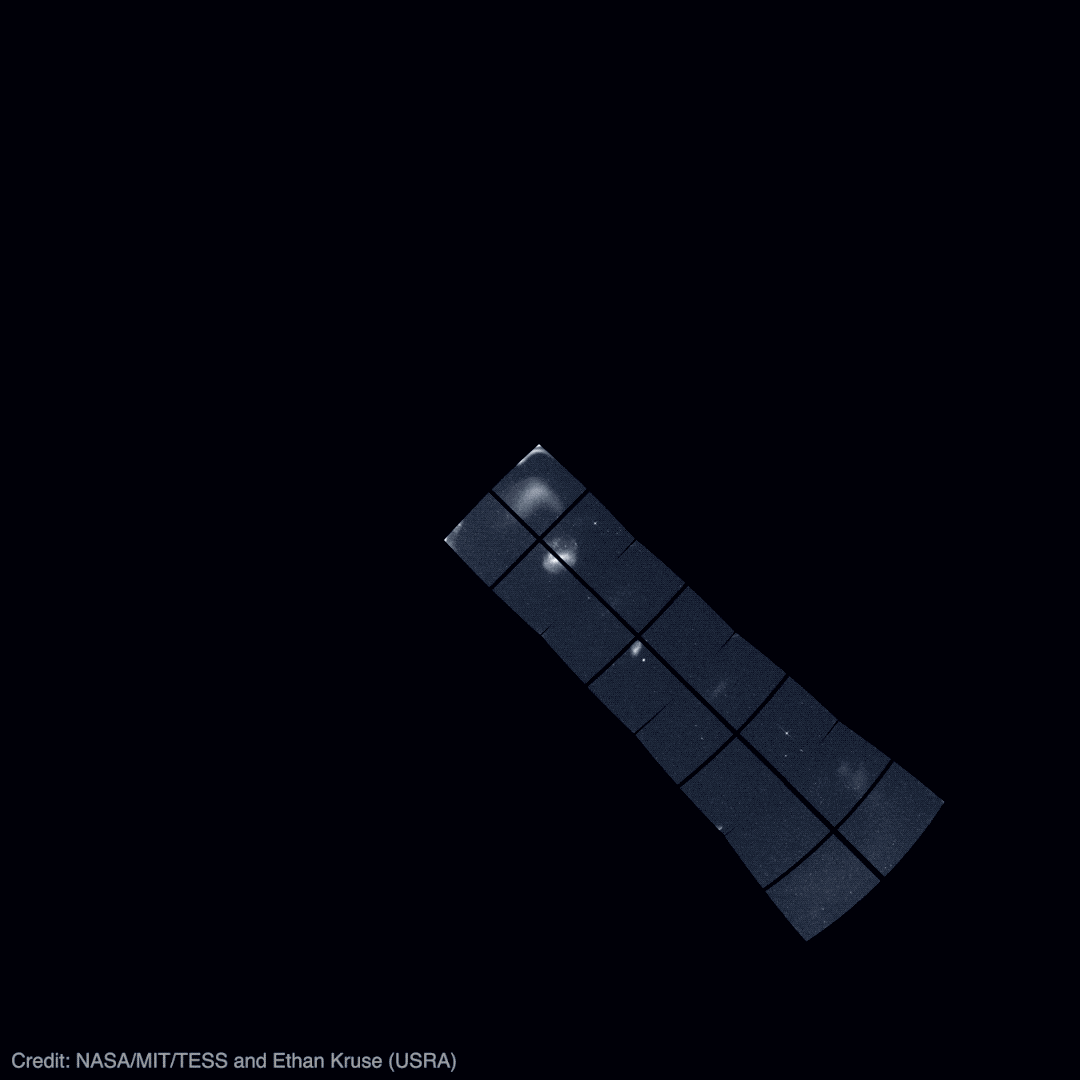 A circular view of the sky captured by NASA’s TESS mission unfolds like a paper fan around a central point in this animated GIF. Each segment looks like a film strip studded with stars. Credit: NASA/MIT/TESS and Ethan Kruse (USRA)