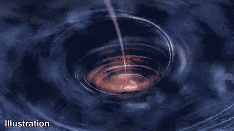 In this illustration, a thick accretion disk has formed around a supermassive black hole following the tidal disruption of a star that wandered too close. Stellar debris has fallen toward the black hole and collected into a thick chaotic disk of hot gas. Flashes of X-ray light near the center of the disk result in light echoes.