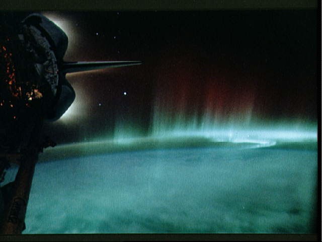 Southern Lights and Shuttle Glow — APOD for 1998-02-22