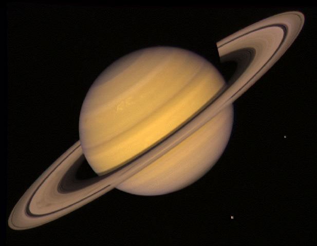 Saturn, Rings, and Two Moons — APOD for 1998-01-18