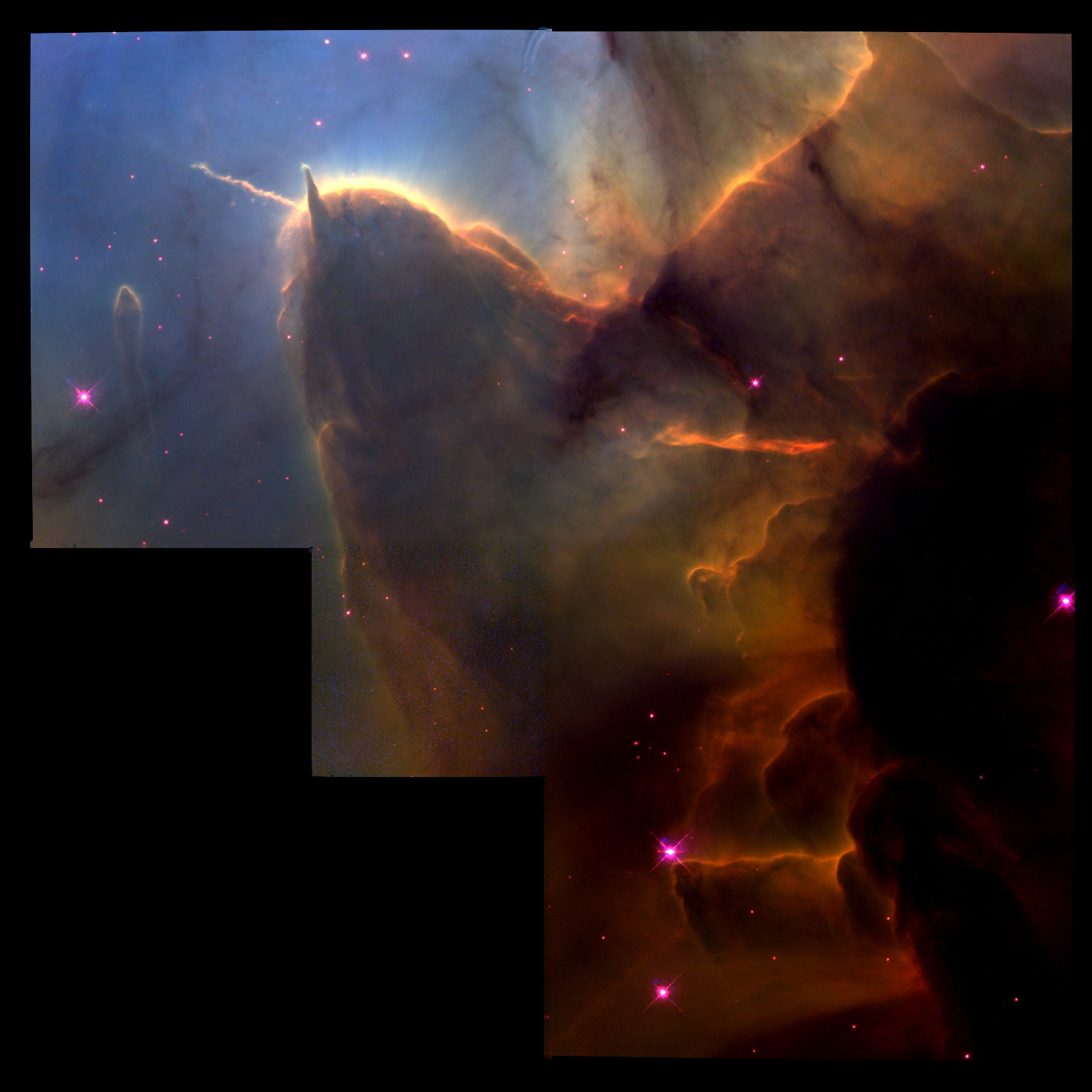 APOD: 1999 June 08 – Trifid Pillars and Jets