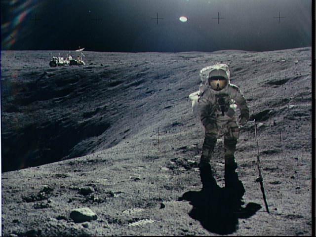 APOD: 2000 March 19 – Apollo 16: Exploring Plum Crater