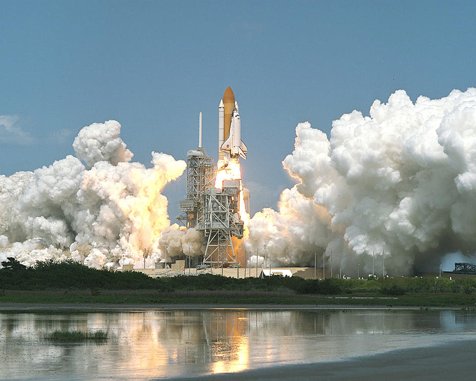 APOD: 2001 April 23 – Space Shuttle Lifts Off for Space Station