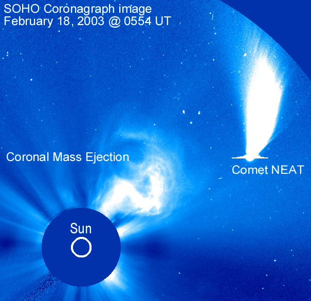 APOD: 2003 February 24 – Comet NEAT Passes an Erupting Sun