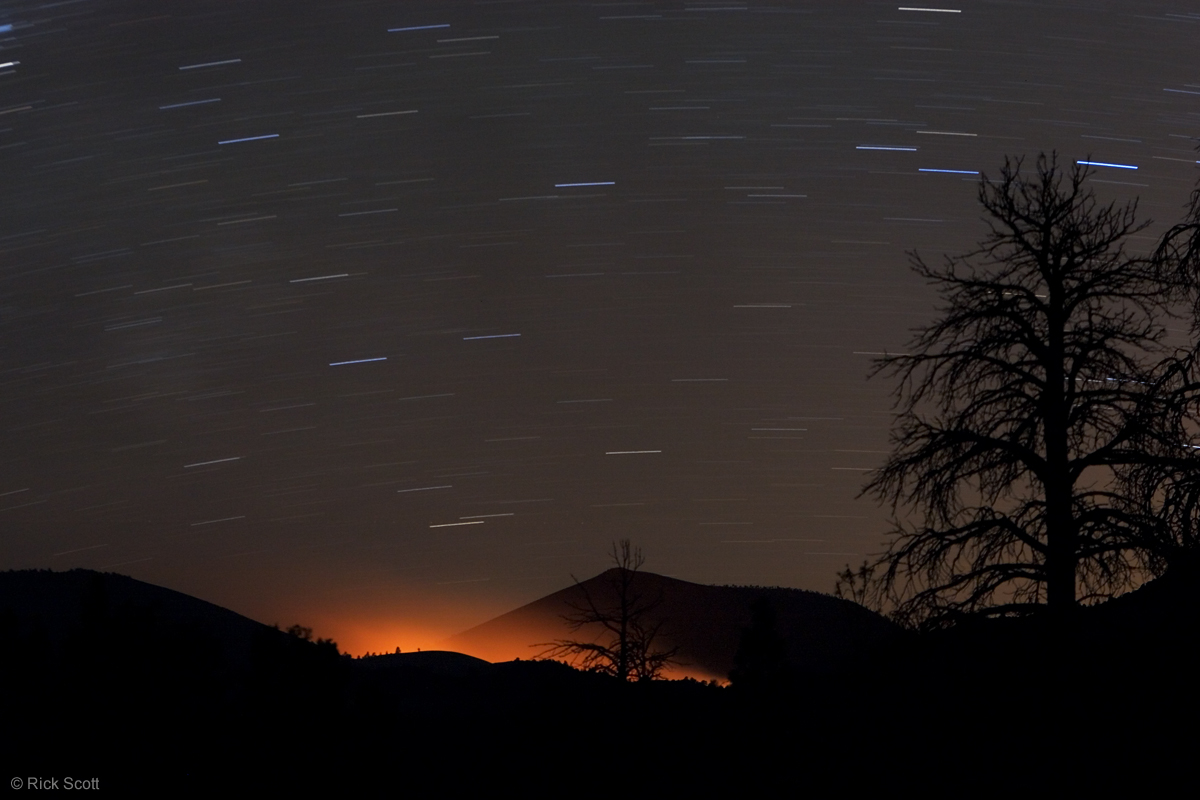 APOD: 2005 July 7 – Fire Glow and Star Trails at Sunset Crater
