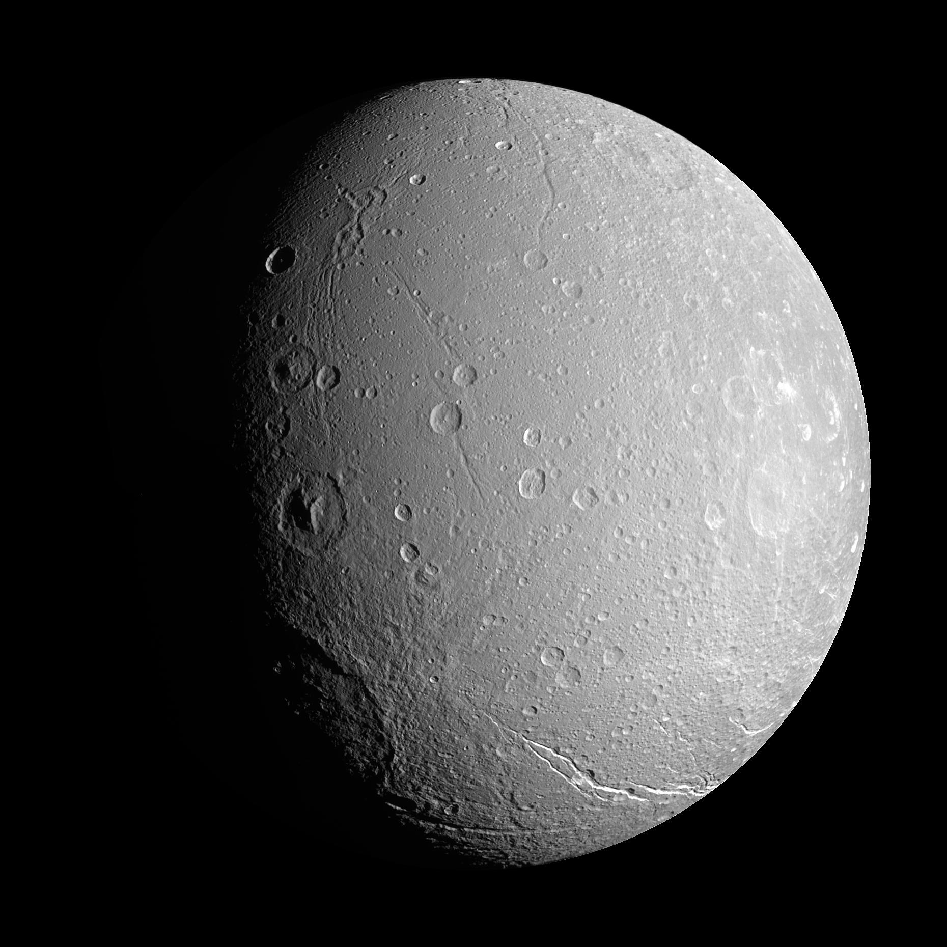 APOD: 2007 August 1- Unusual Cratering on Saturns Dione