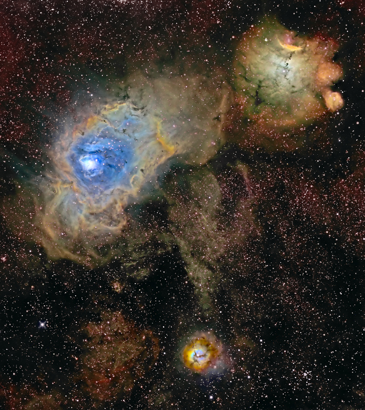 APOD: 2007 November 2 – Three Nebulae in Narrow Band