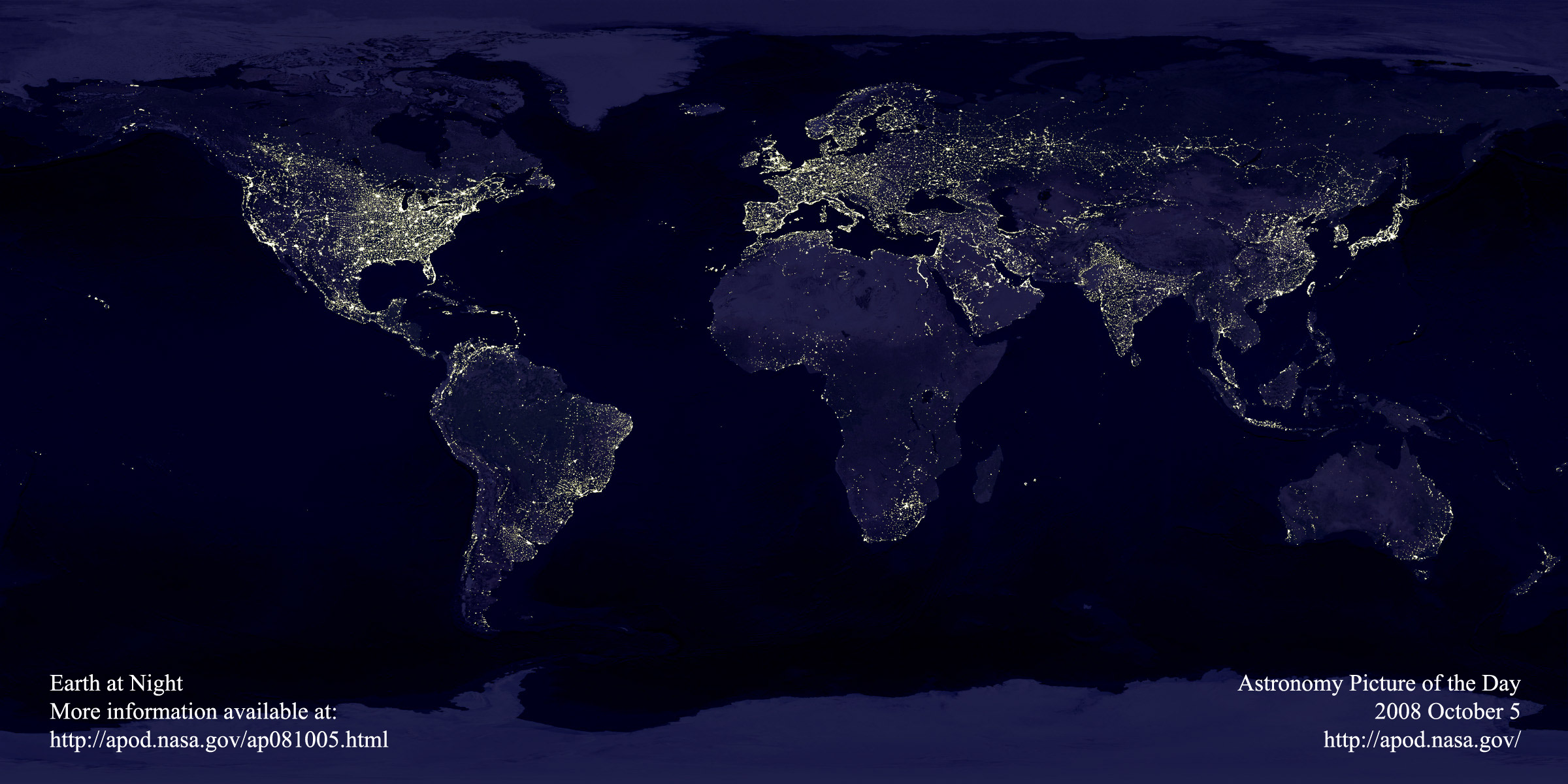 APOD: 2008 October 5 – Earth at Night