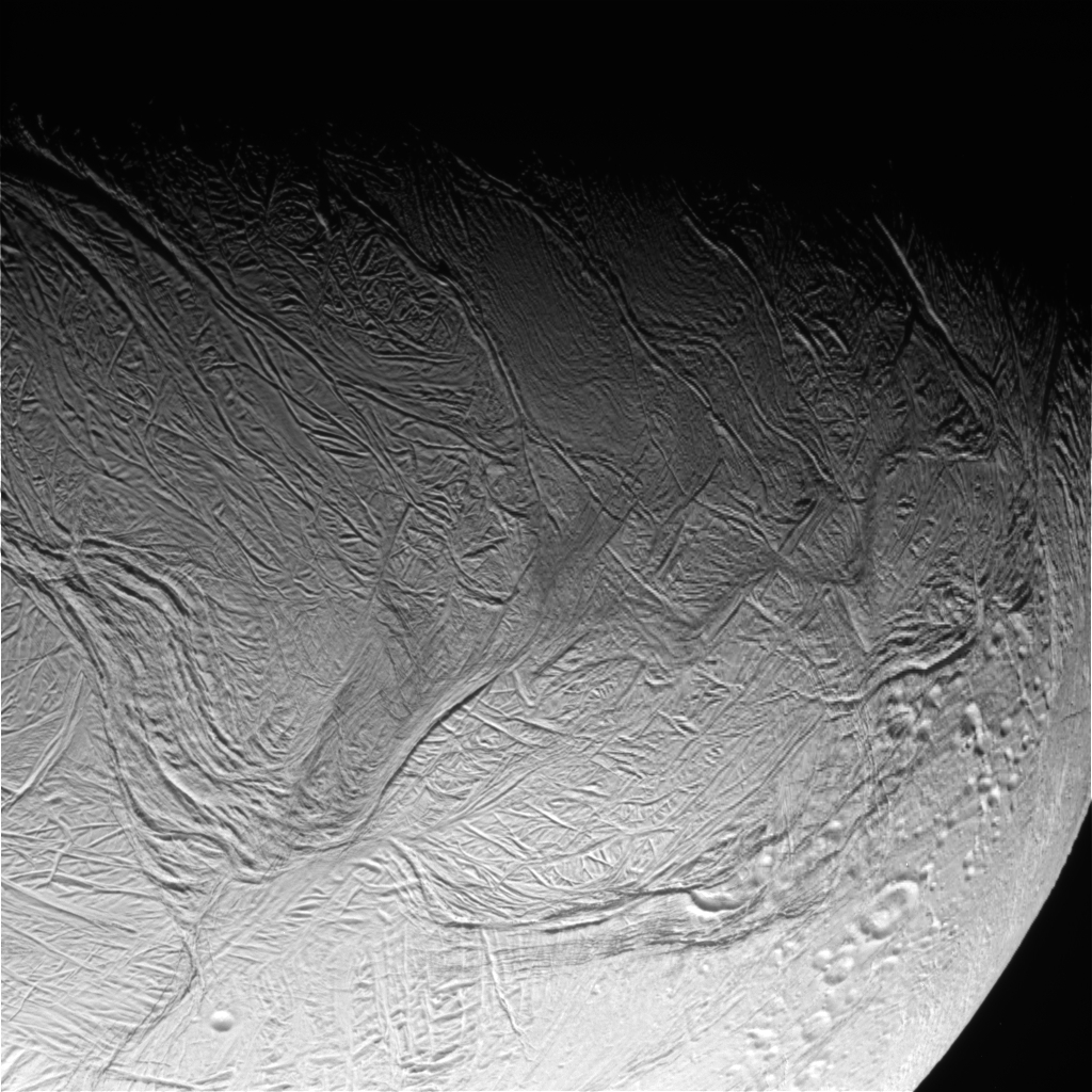 APOD: 2008 October 13 – Cassini Passes Through Ice Plumes of Enceladus