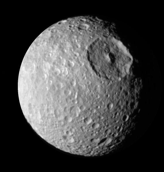 APOD: 2009 May 17 – Mimas: Small Moon with a Big Crater
