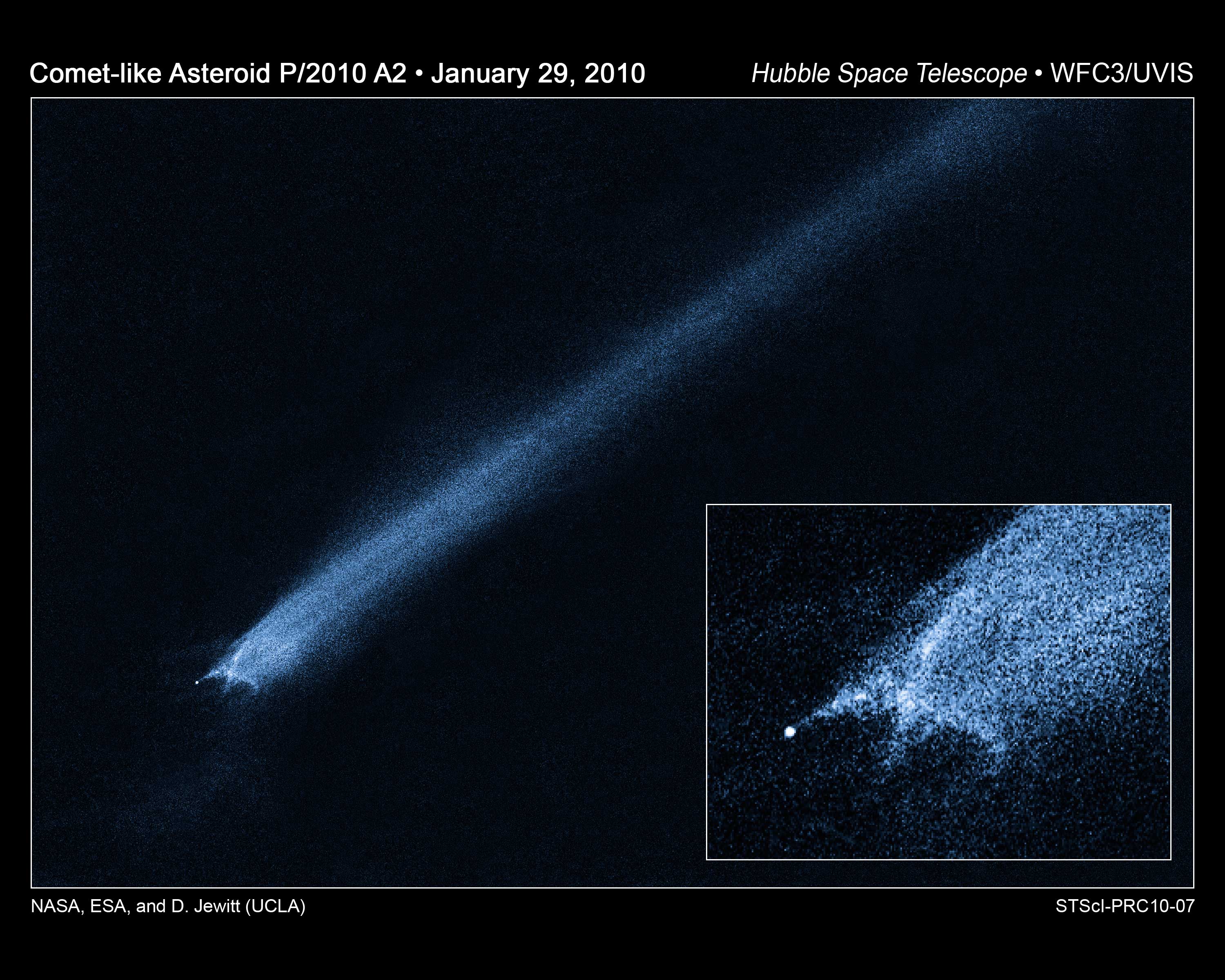 APOD: 2010 February 3 – P2010 A2: Unusual Asteroid Tail Implies Powerful Collision