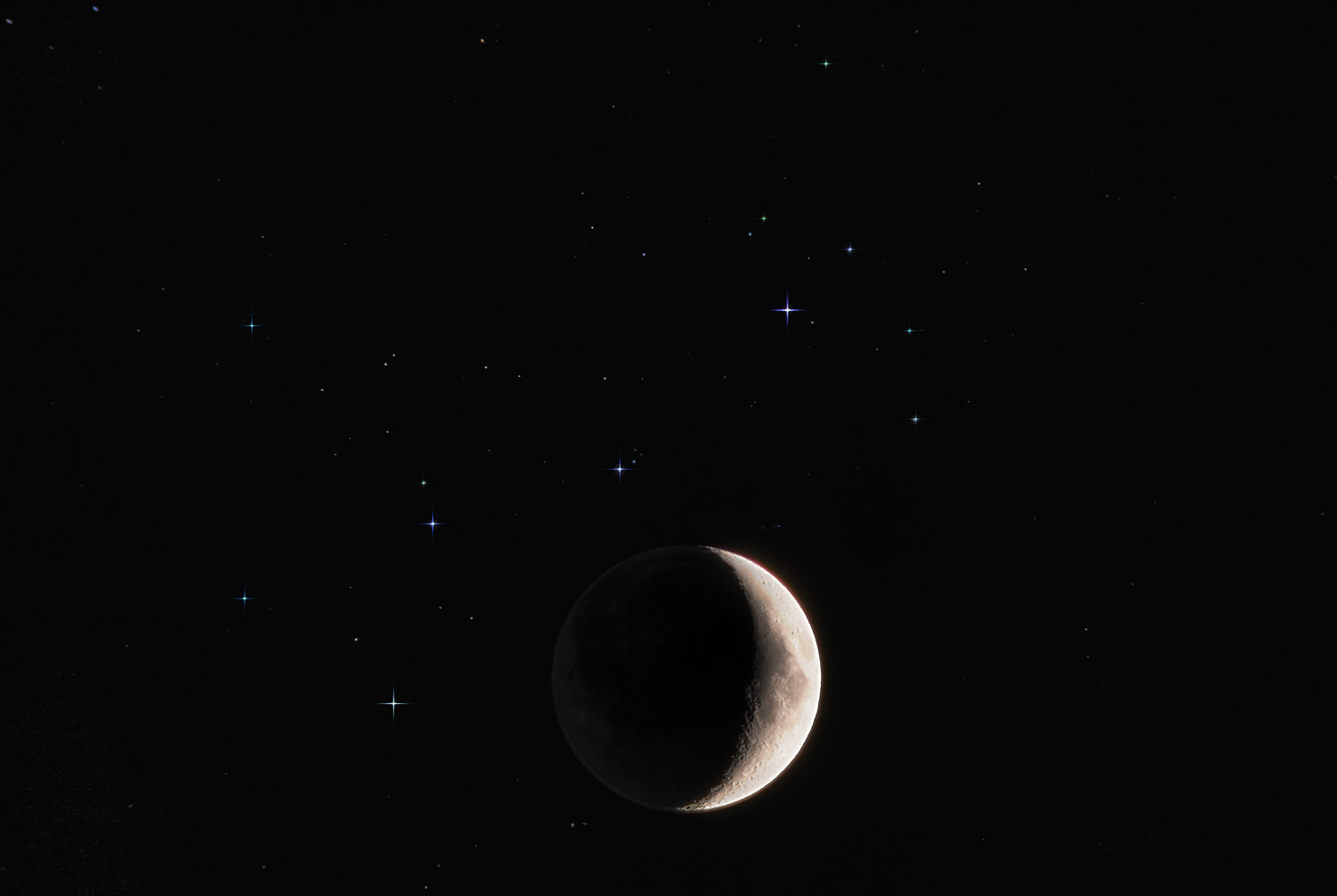APOD: 2010 March 26 – Young Moon and Sister Stars