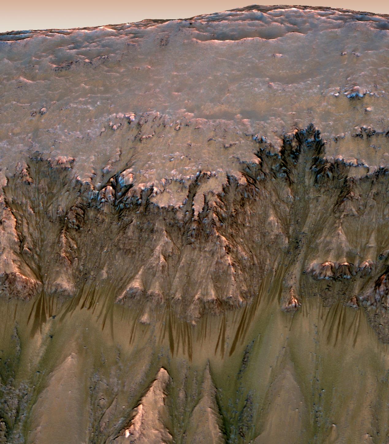 APOD: 2011 August 8 – Seasonal Dark Streaks on Mars
