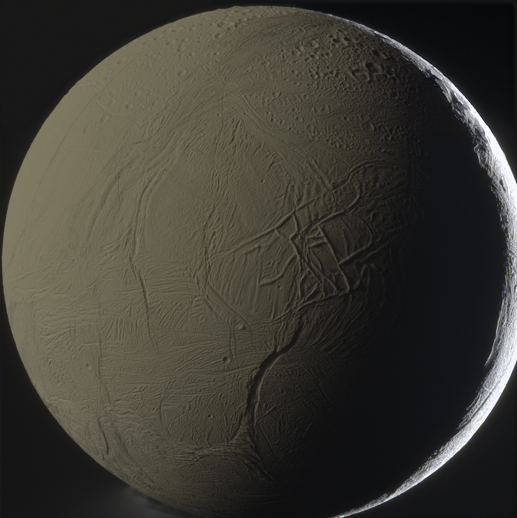 APOD: 2012 February 8 – Enceladus Backlit by Saturn