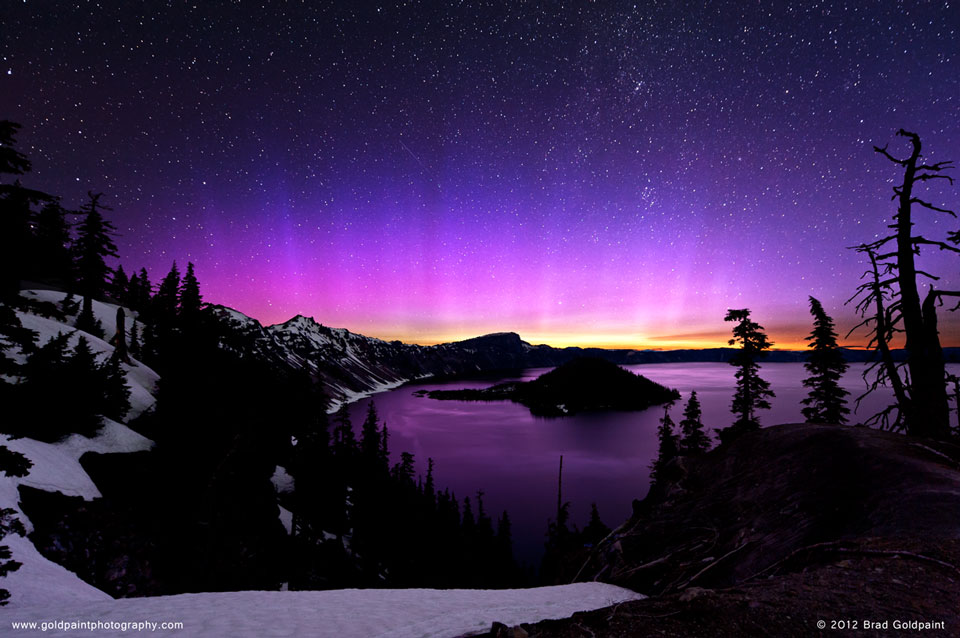 APOD: 2012 July 25 – Pink Aurora Over Crater Lake