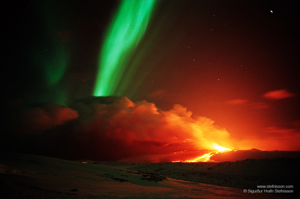 APOD: 2012 July 8 – Volcano and Aurora in Iceland