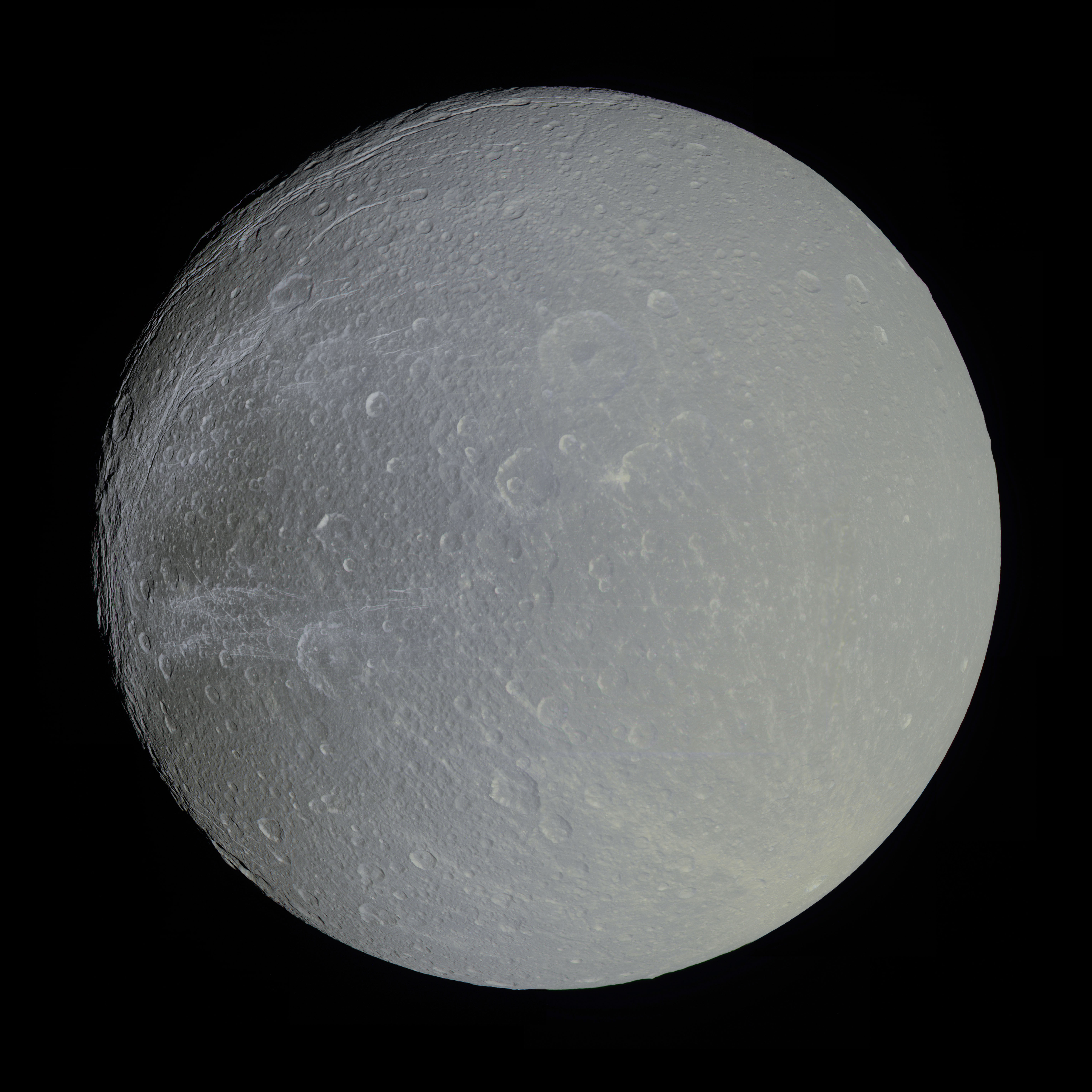 APOD: 2012 November 5 – Saturn’s Moon Dione in Slight Color