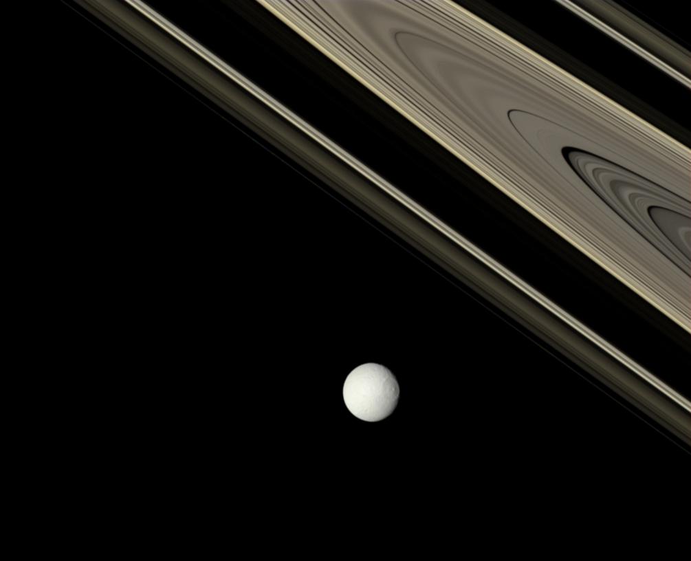 APOD: 2012 September 16 – Saturn: Bright Tethys and Ancient Rings
