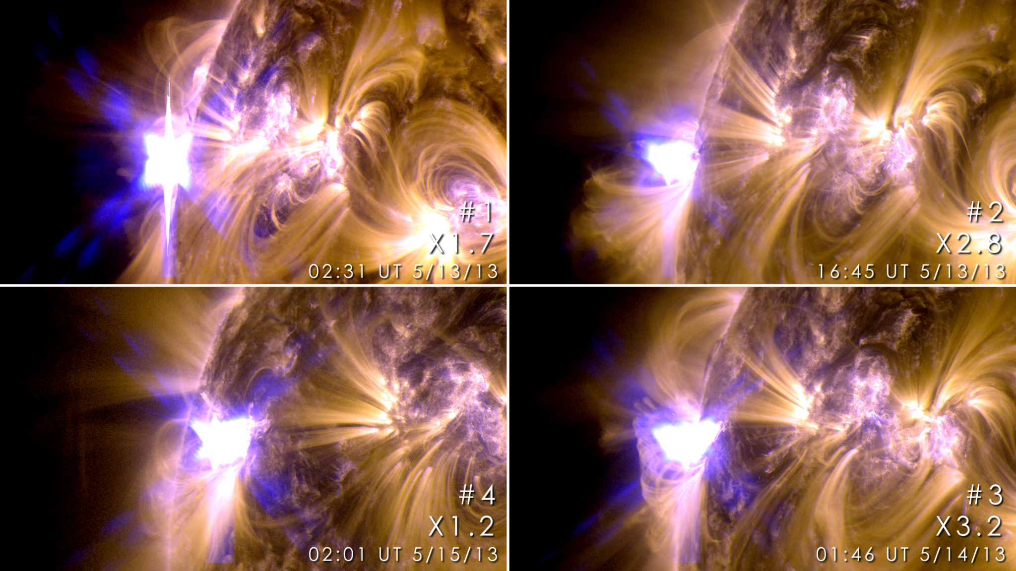 APOD: 2013 May 16 – Four X-class Flares