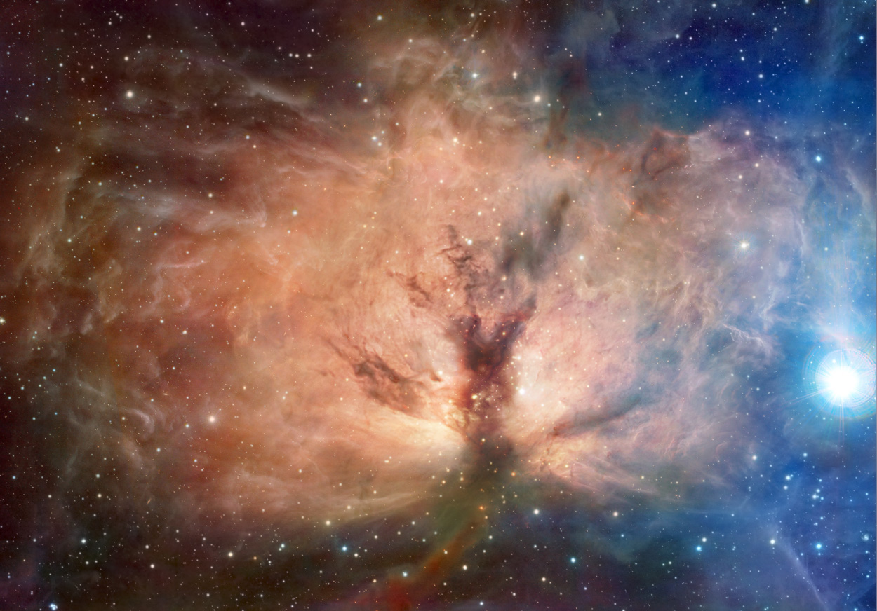 APOD: 2014 December 9 – The Flame Nebula in Visible and Infrared