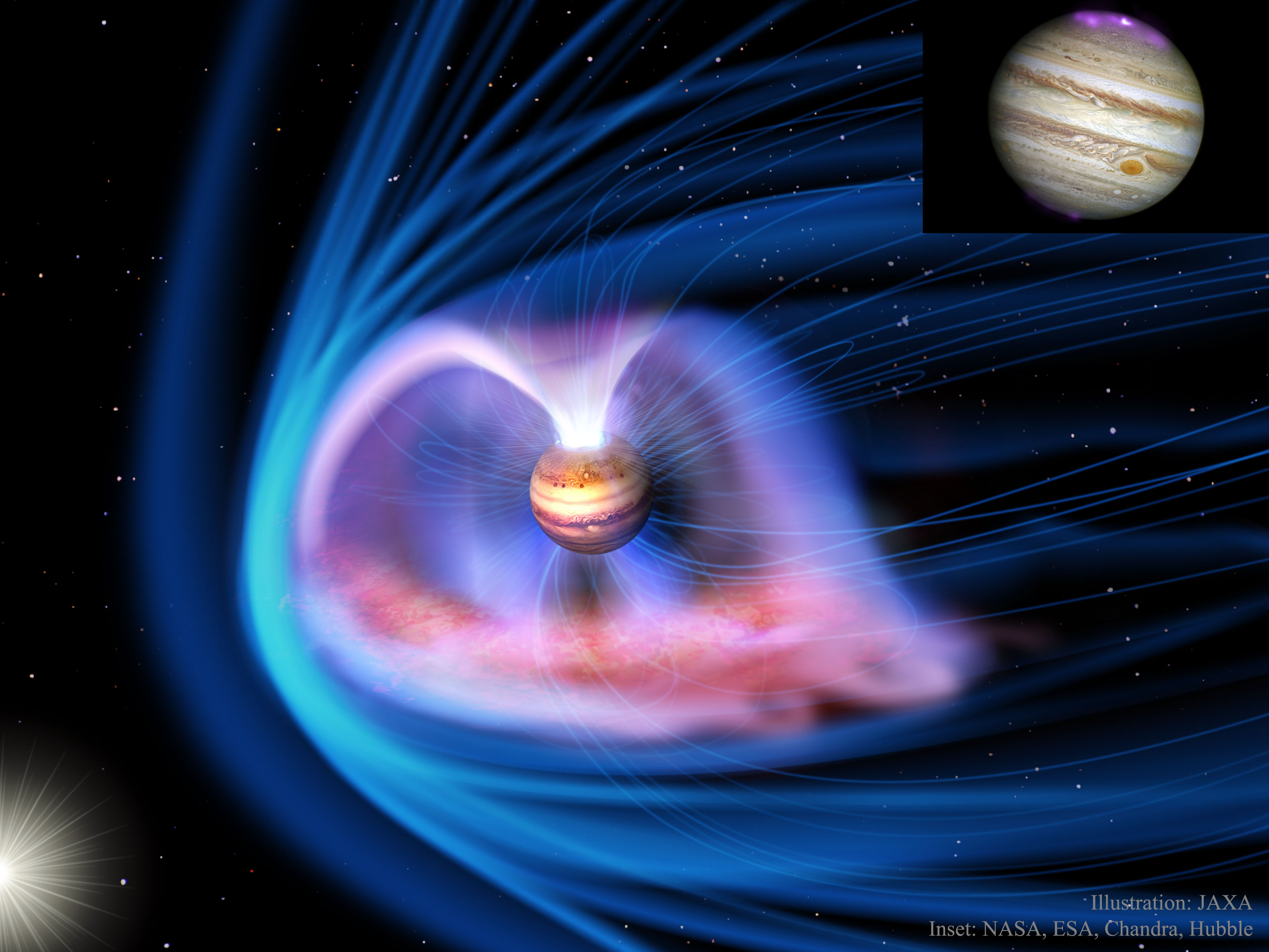 APOD: 2016 April 6 – Auroras and the Magnetosphere of Jupiter