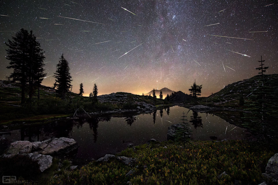 APOD: 2016 August 8 – Perseid Meteors over Mount Shasta