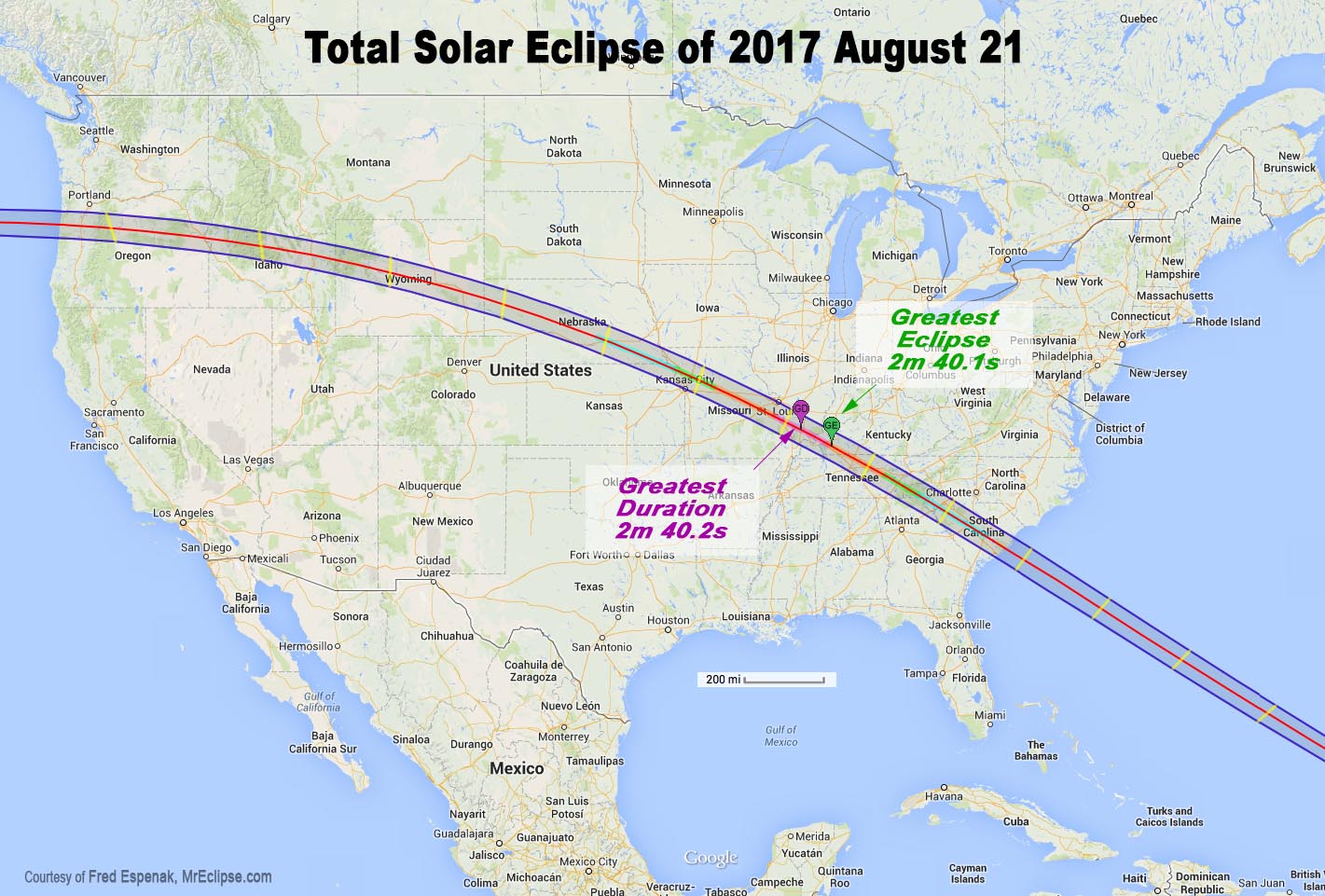 APOD: 2016 August 21 – Map of Total Solar Eclipse Path in 2017 August