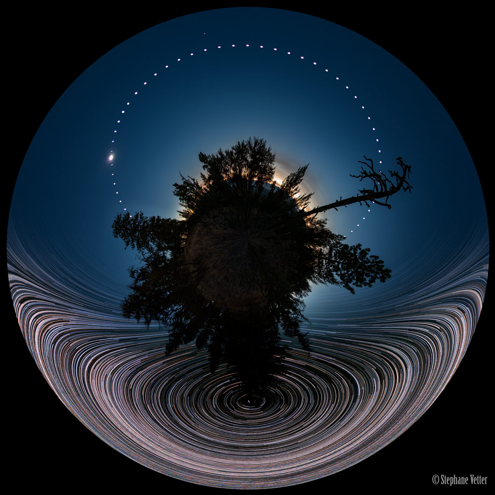 APOD: 2017 August 30 – Panoramic Eclipse Composite with Star Trails