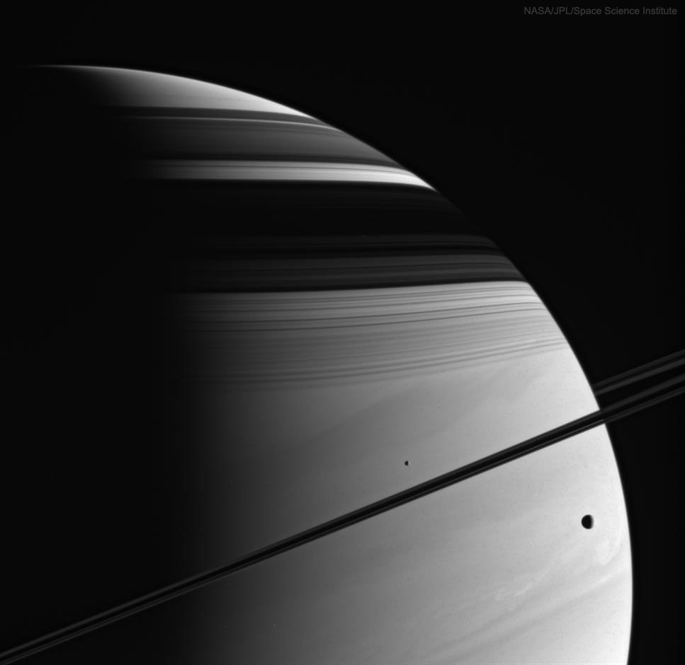 APOD: 2018 April 2 – Moons, Rings, Shadows, Clouds: Saturn (Cassini)