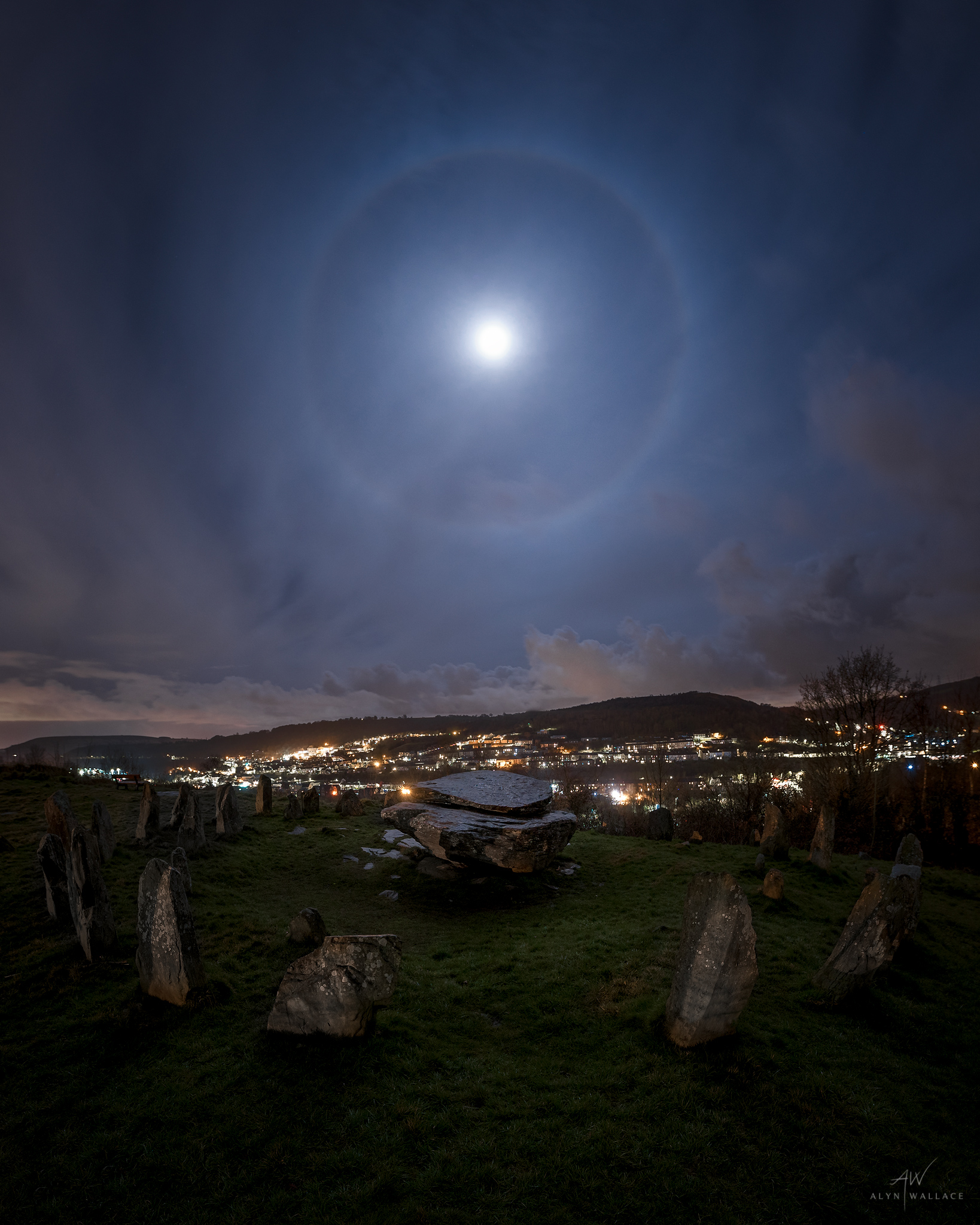 APOD: 2018 May 2 – Moon Halo over Stone Circle