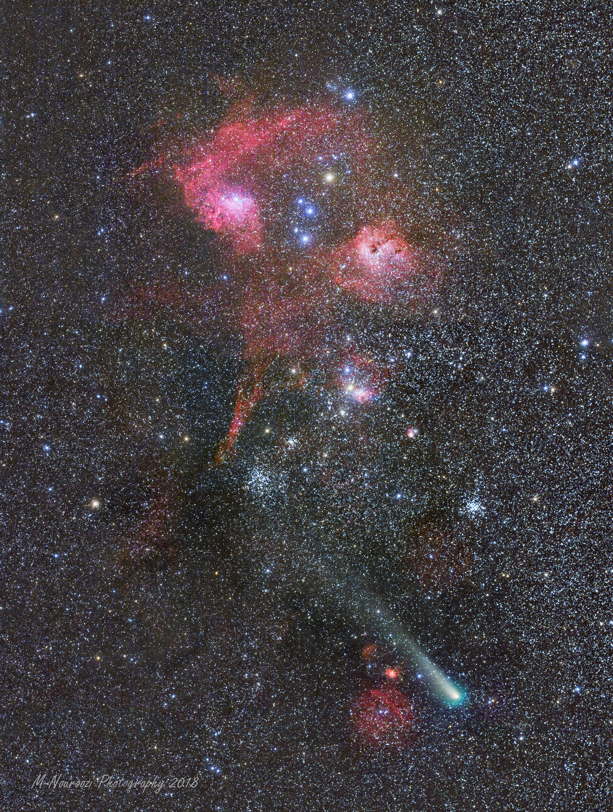 APOD: 2018 September 13 – Comet, Clusters, and Nebulae