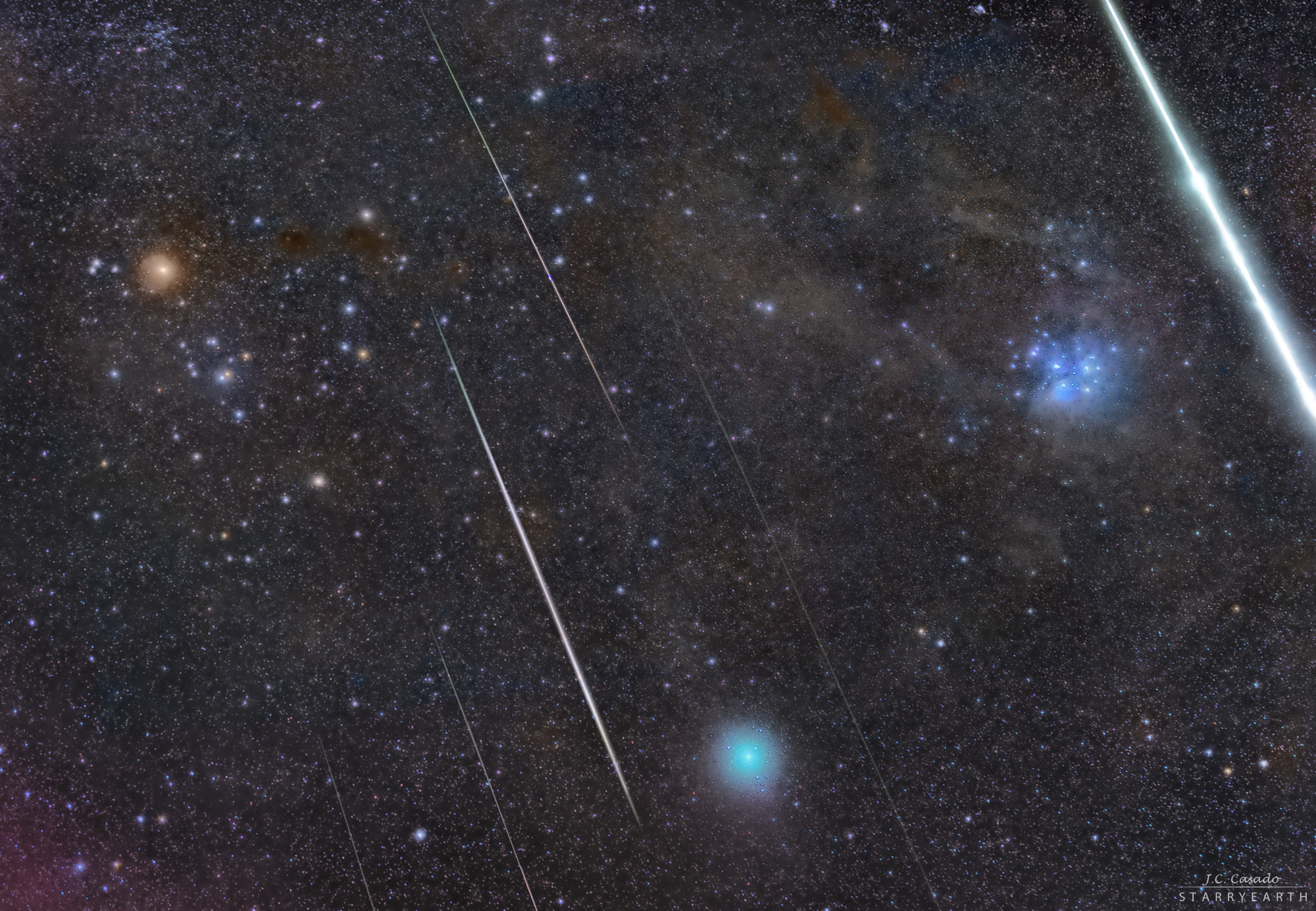 APOD: 2019 January 7 – Stars, Meteors, and a Comet in Taurus