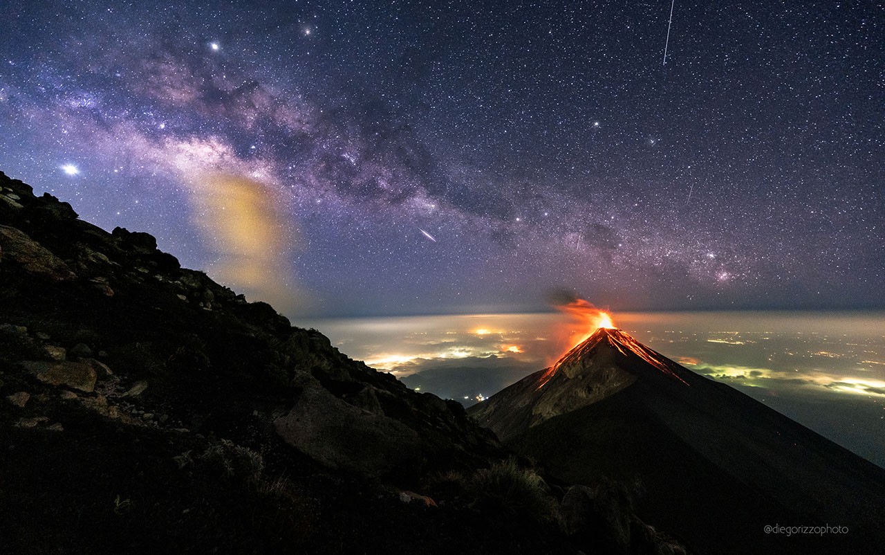 A Volcano of Fire under a Milky Way of Stars — APOD for 2019-05-27
