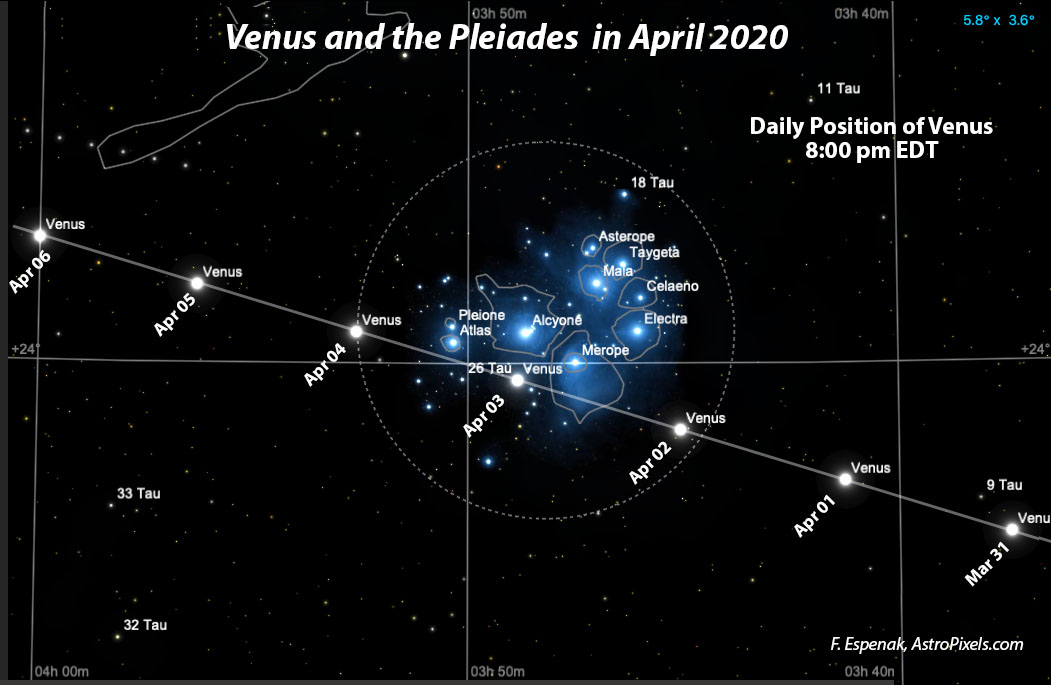 APOD: 2020 April 2 – Venus and the Pleiades in April