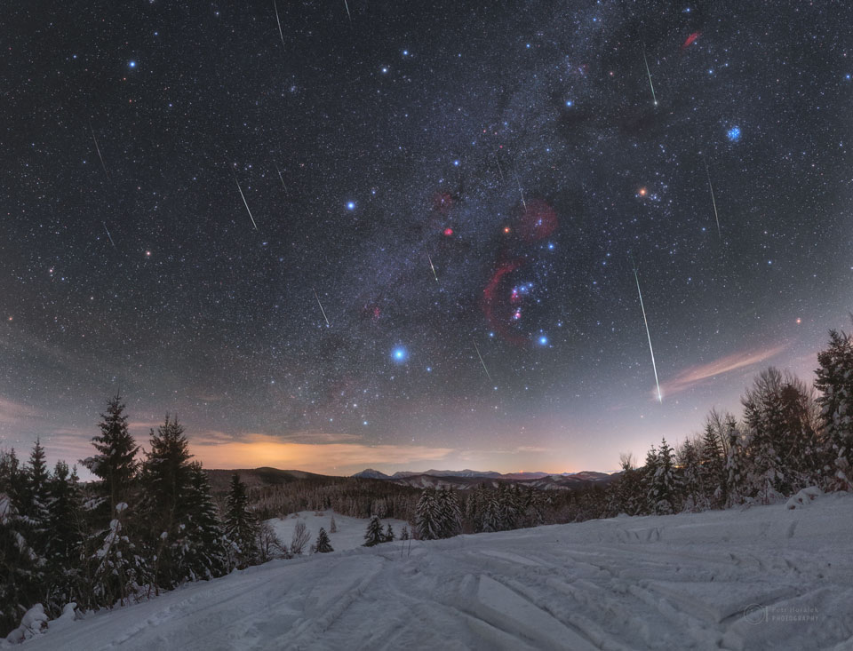 APOD: 2020 January 20 – Quadrantid Meteors through Orion