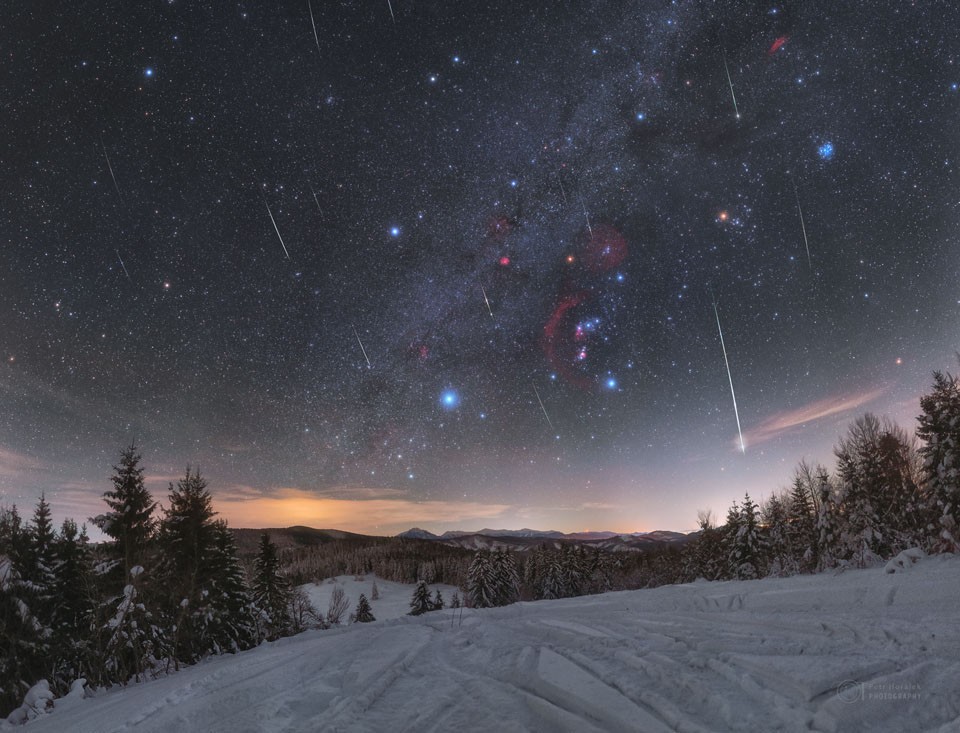 Quadrantid Meteors through Orion — APOD for 2020-01-20