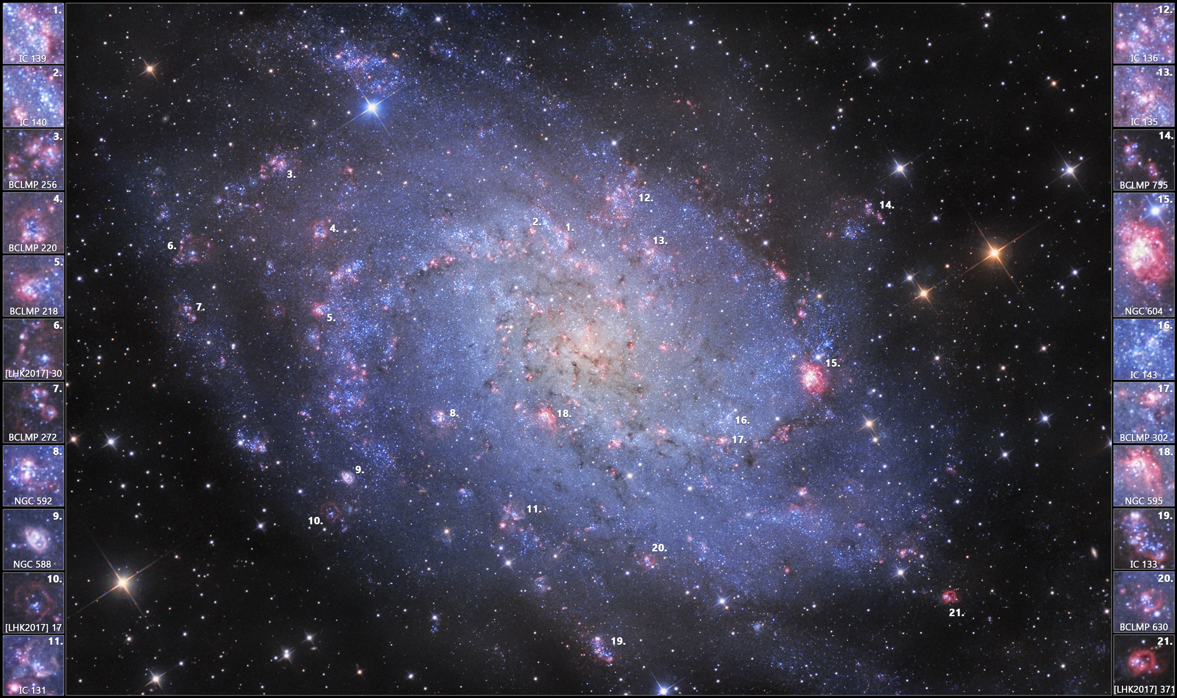 APOD: 2021 September 30 – The Hydrogen Clouds of M33