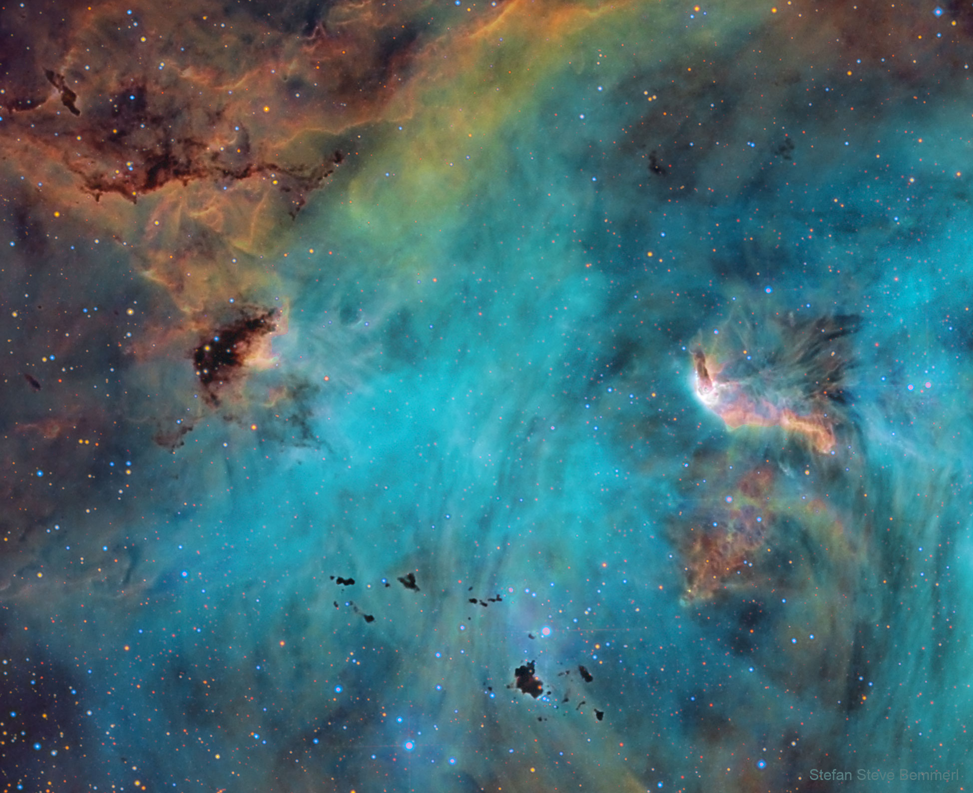 APOD: 2022 April 19 – Stars and Globules in the Running Chicken Nebula