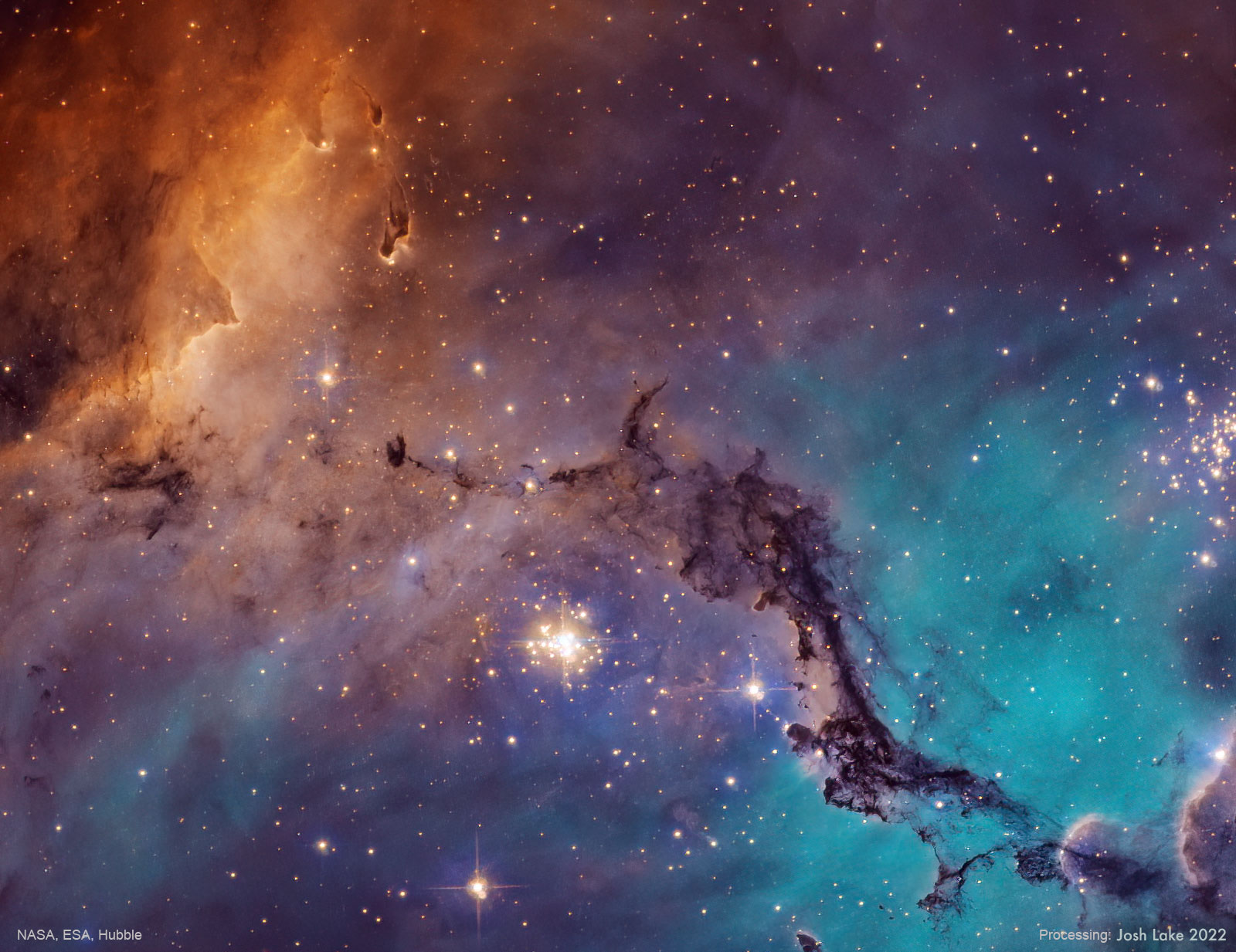 The featured image shows the dark nebula N11 which appears in the Large Magellanic Cloud -- a satellite galaxy of our Milky Way. Please see the explanation for more detailed information.