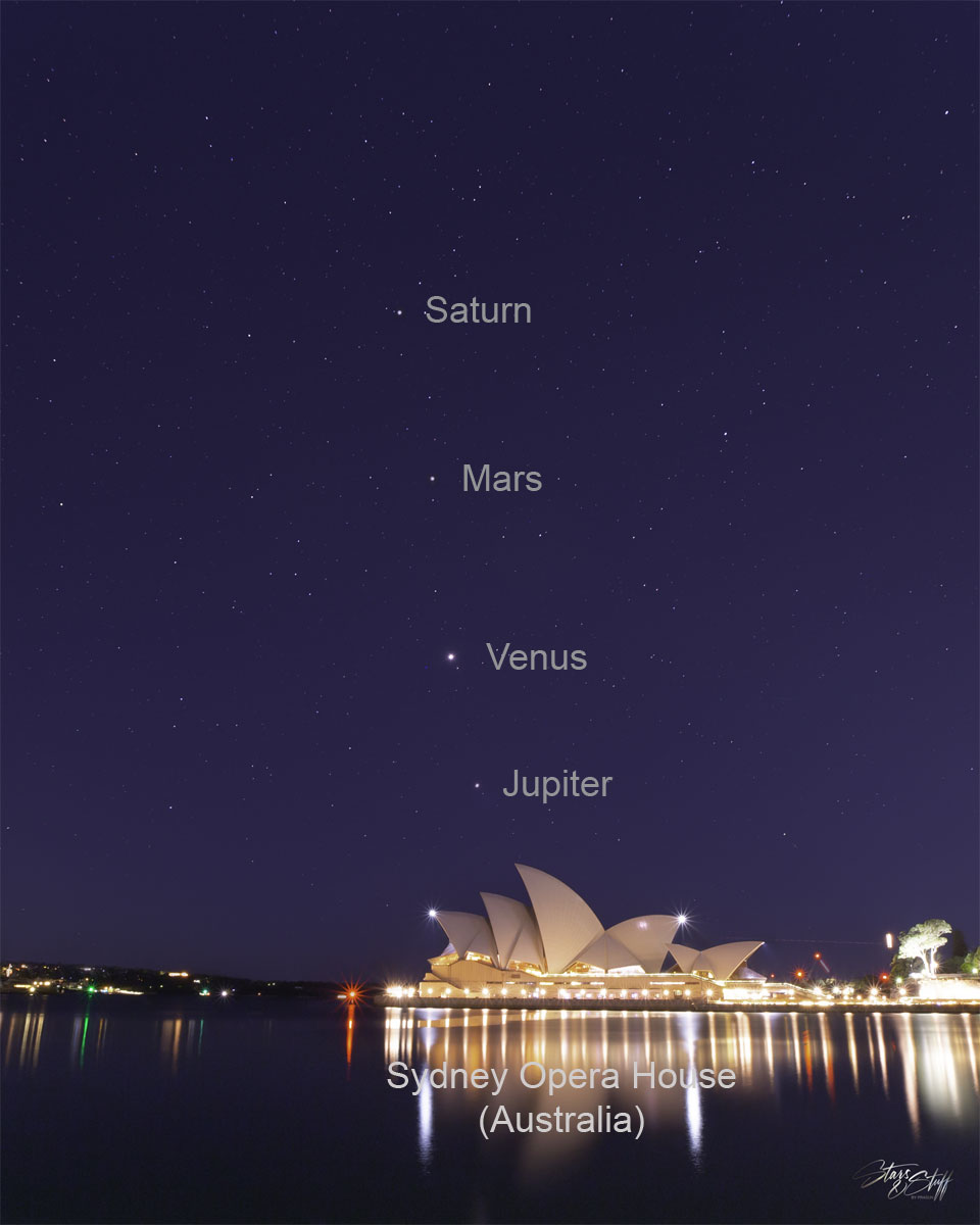 The featured image shows four planets lined up behind the Sydney Opera House in Australia. The image was taken five days ago just before sunrise. Please see the explanation for more detailed information.