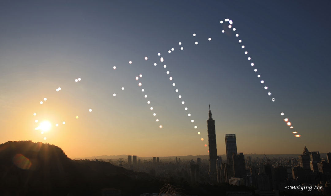 The featured image shows the Sun in many positions as it appeared during the late afternoon. In the foreground is the skyline of the city including Taipei 101, one of the tallest buildings in the world. Please see the explanation for more detailed information.