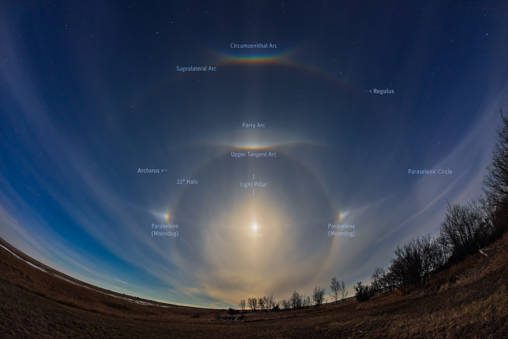 APOD: 2022 May 14 – Ice Halos by Moonlight