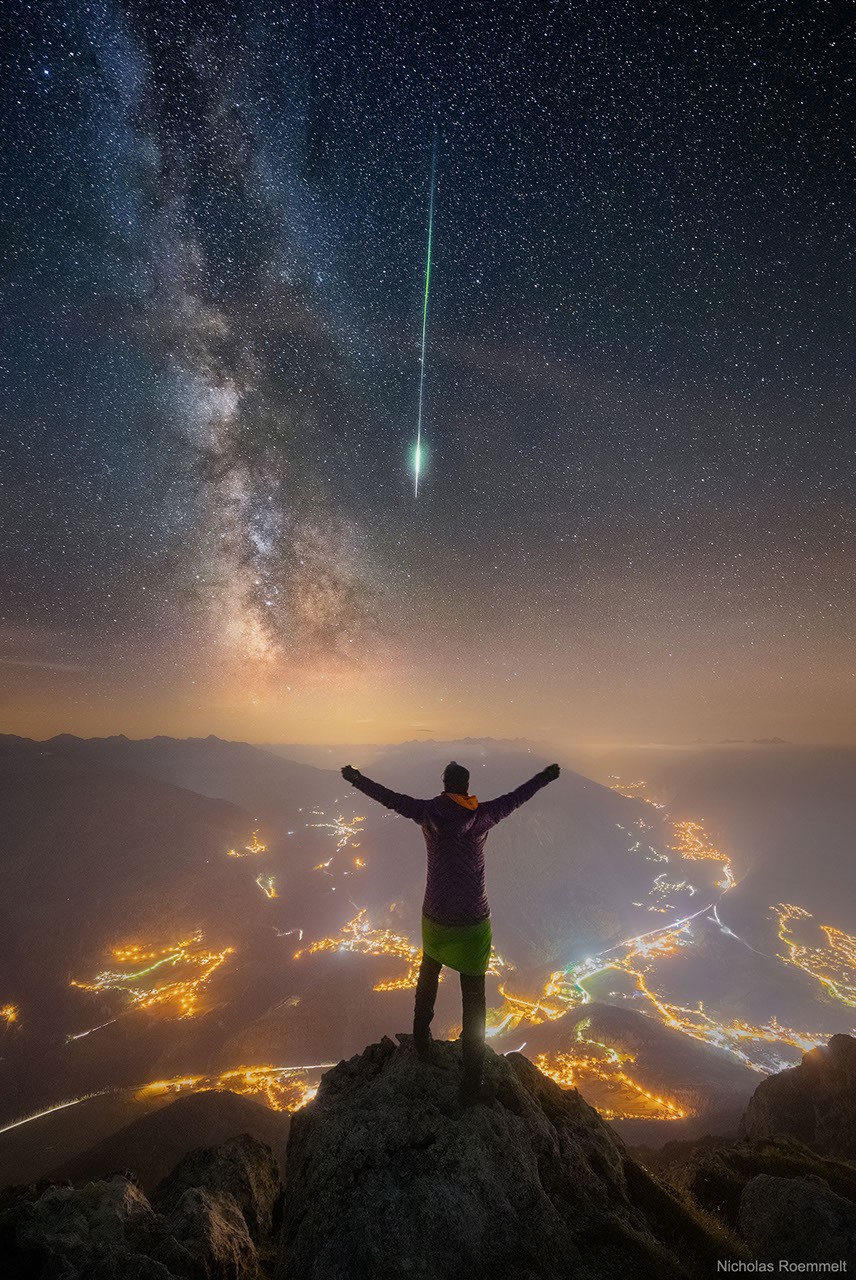 Meteor and Milky Way over the Alps — APOD for 2023-07-16