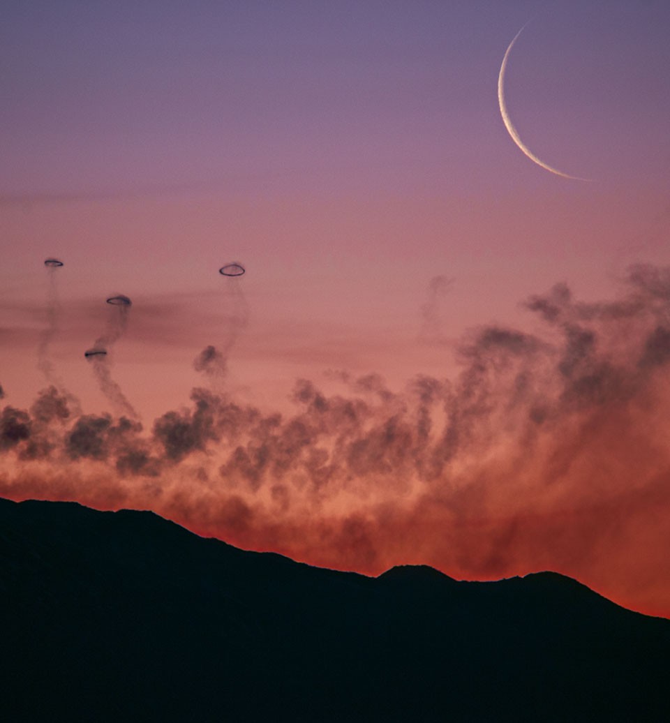 Moon and Smoke Rings from Mt Etna — APOD for 2024-04-22