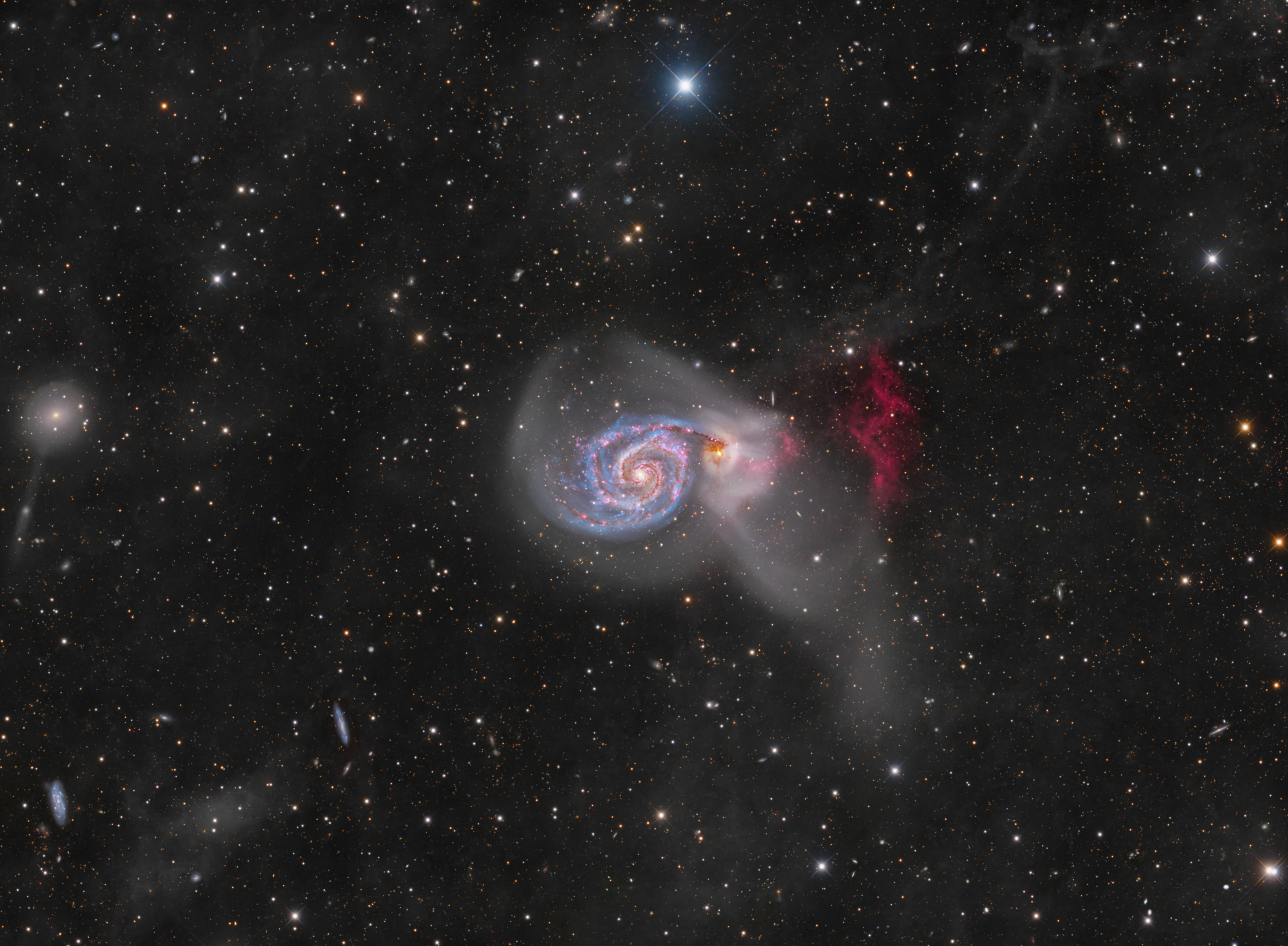 APOD: 2024 December 13 - M51: Tidal Streams and H-alpha Cliffs