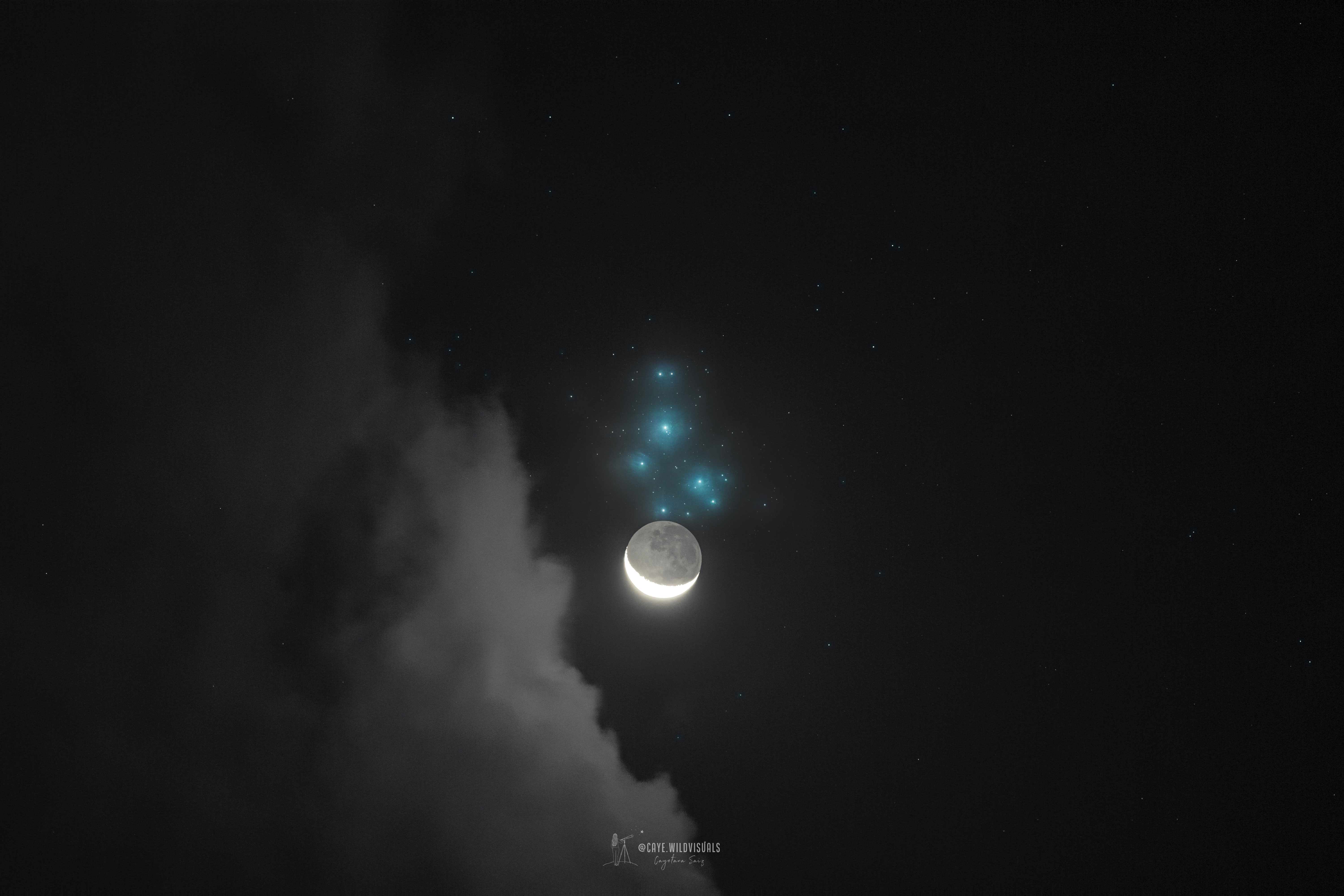 APOD: 2025 April 8 – Moon Visits Sister Stars
