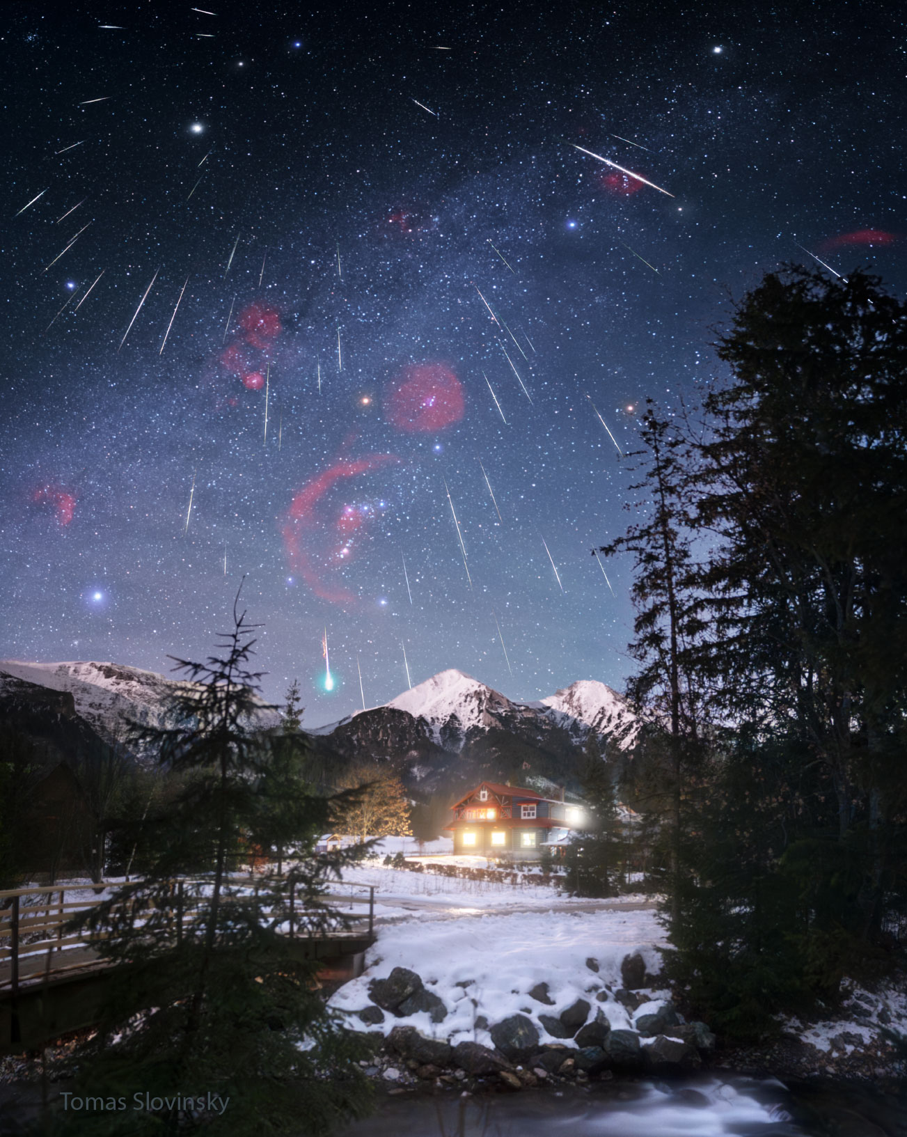 APOD: 2025 December 15 – Gemini Meteors over Snow Capped Mountains