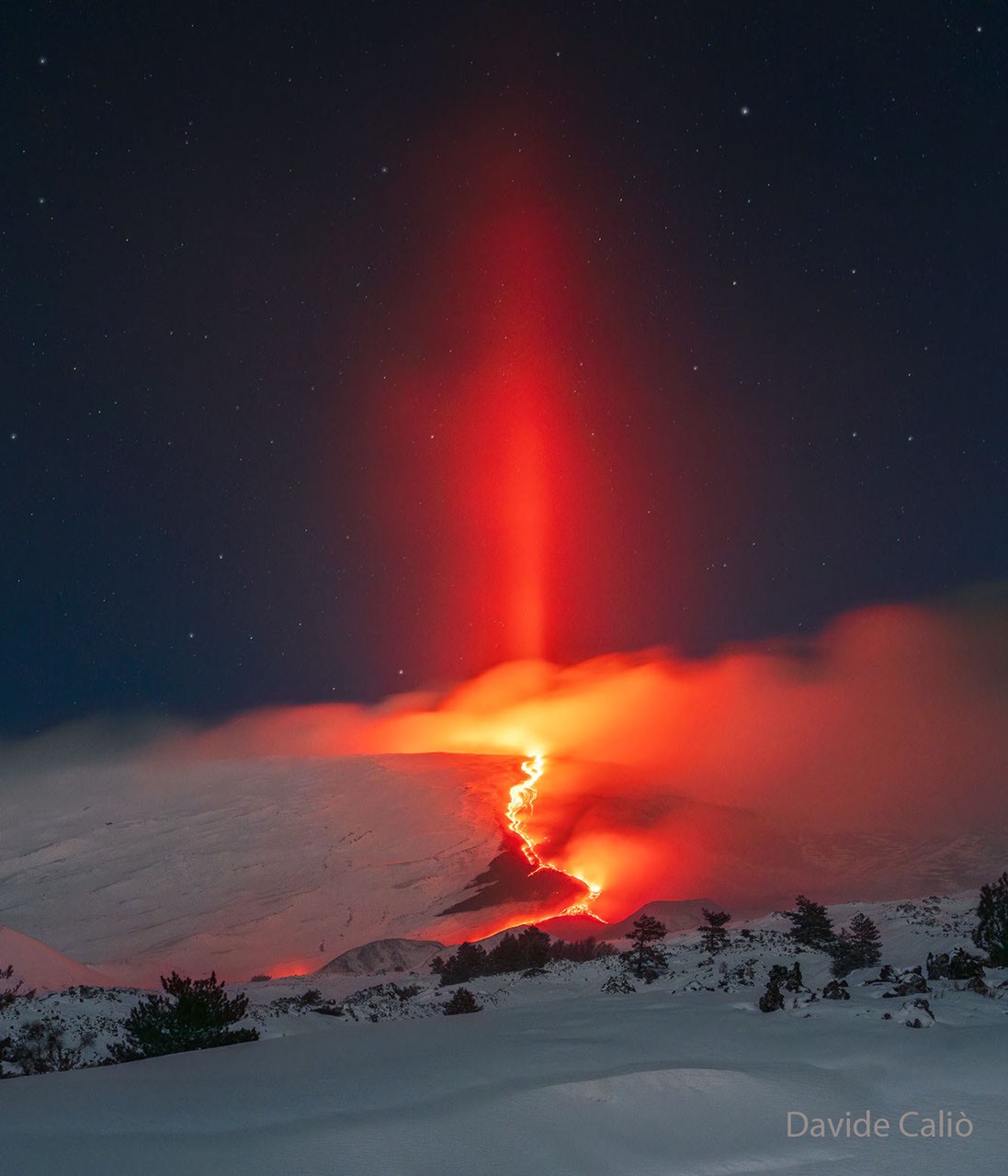 Light Pillar over Erupting Etna — APOD for 2025-02-24